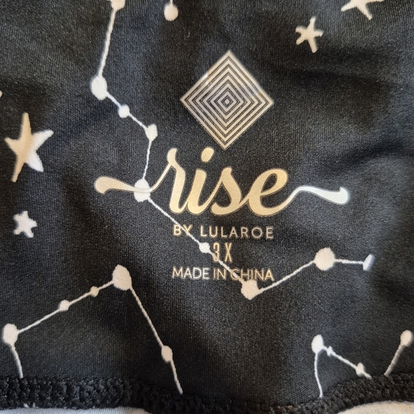 LuLaRoe Rise Brave line women's size 3X leggings black teal & white stars NWT - Picture 4 of 9